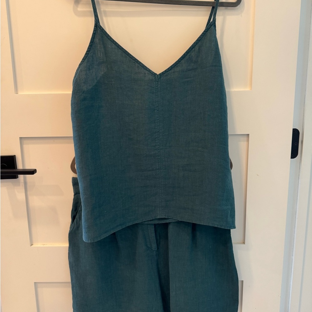 Teal linen Sleeveless Top and Shorts Set
